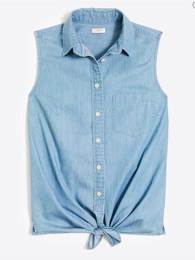 J. Crew Light Chambray Sleeveless Tie-Front Button Shirt